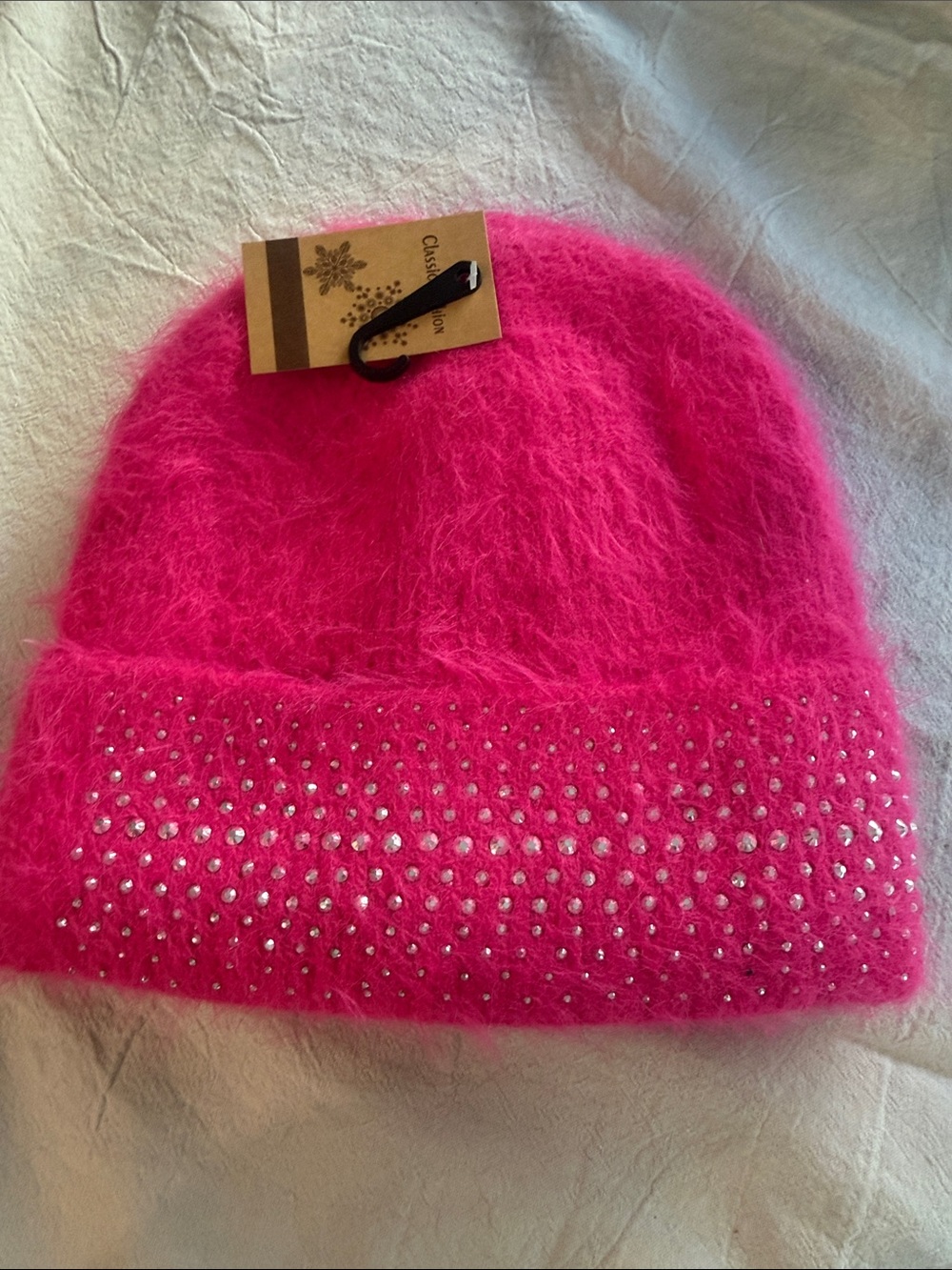 Fuchsia Crystal Cuffed Beanie - Unbranded